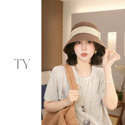 春夏新款渔夫帽拼接草帽遮脸出游圆顶遮阳帽