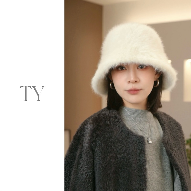 2025新款渔夫帽子女秋冬黑色百搭显脸小高级感毛茸茸兔毛大头围