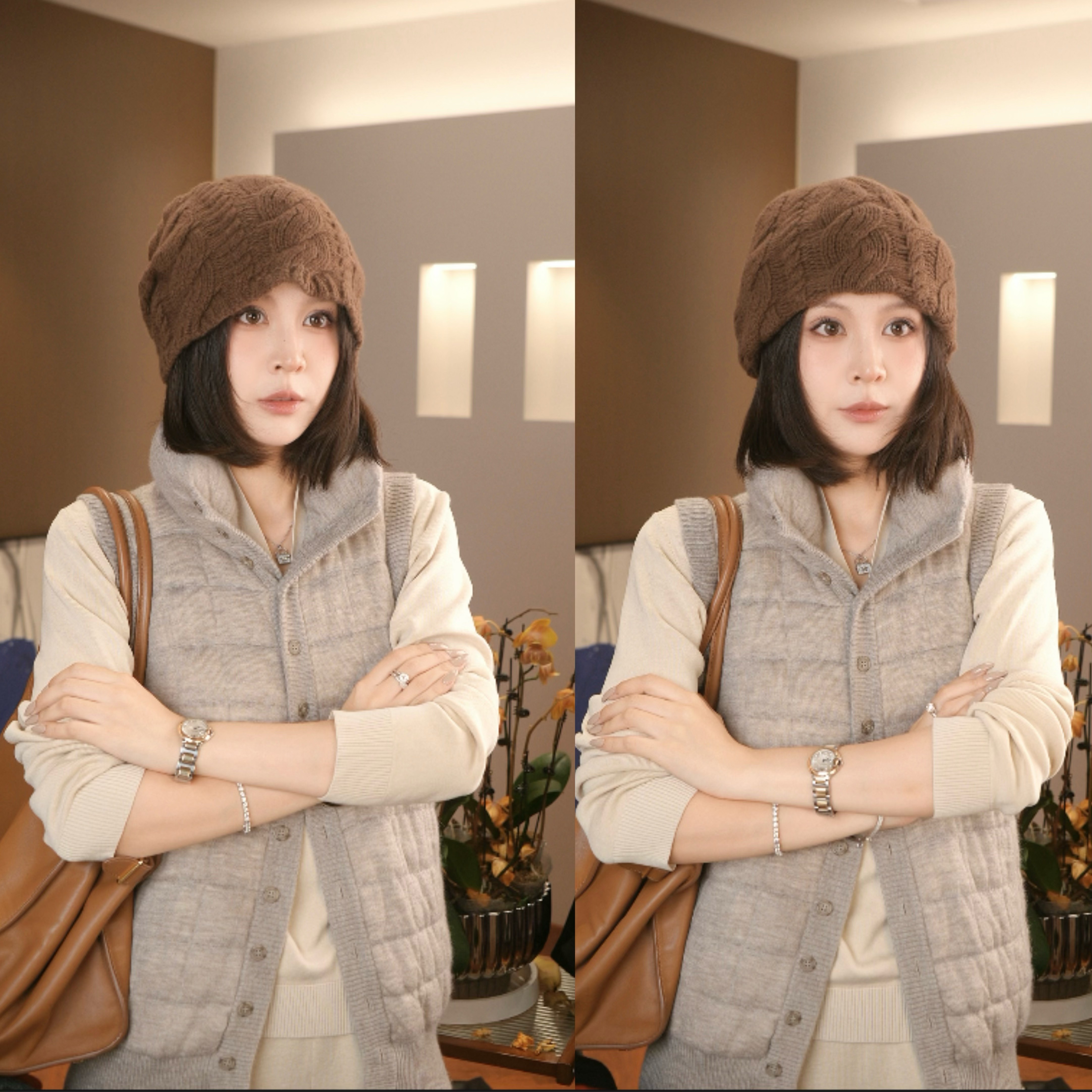 太一  “冬日来信”全羊毛堆堆帽女士针织麻花复古显脸小保暖