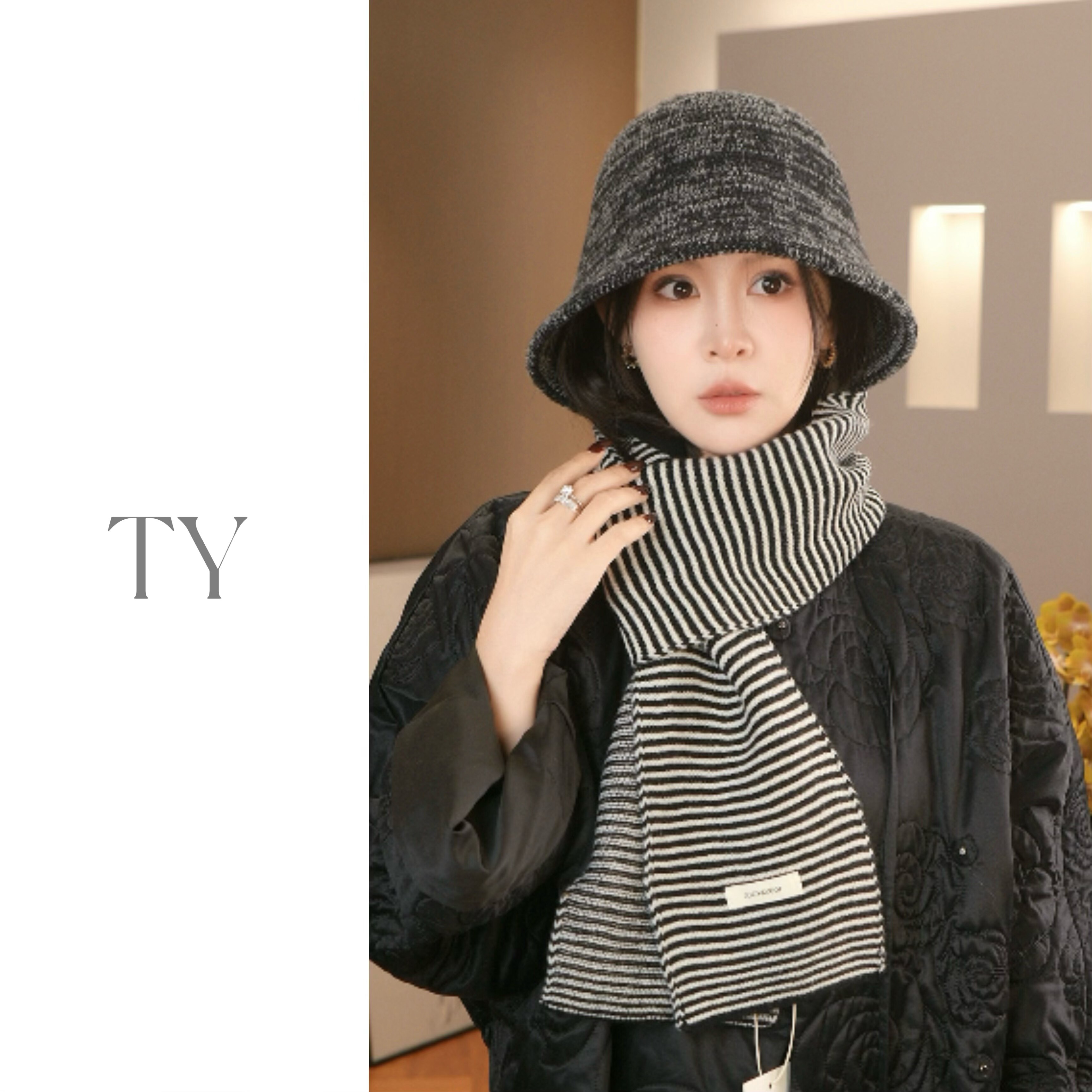 日系极简风女条纹时尚围巾ol保暖拼色成人休闲风情侣