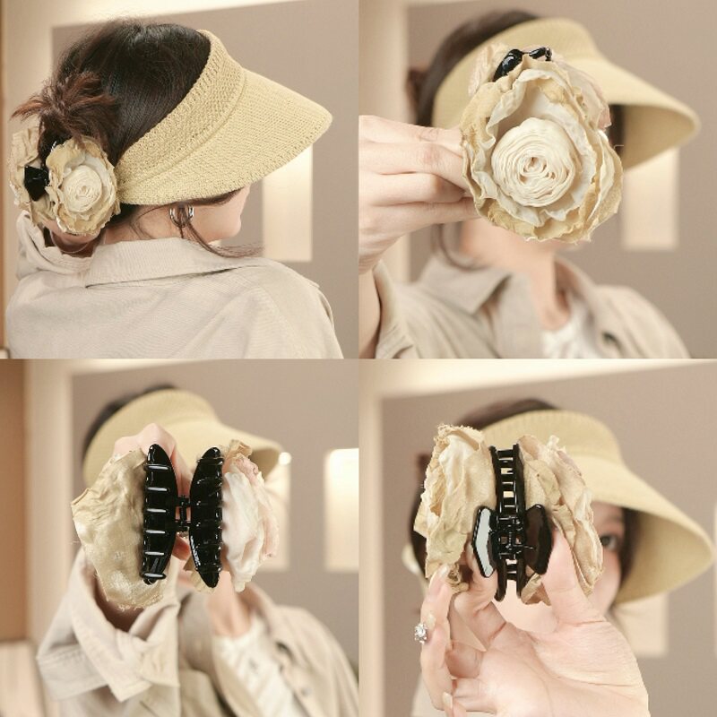 &ldquo;繁花似锦&rdquo; 新中式灼烧干枯玫瑰手工烧边发饰品布艺复古抓夹