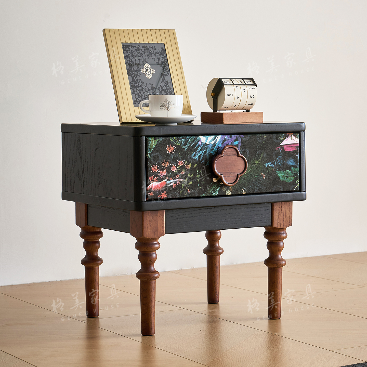 法式中古风小型床头柜实木白蜡木卧室小户型家用收纳床边柜储物柜