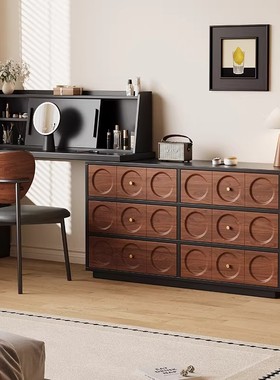 中古风梳妆台斗柜一体卧室法式复古风实木化妆台转角床尾收纳柜