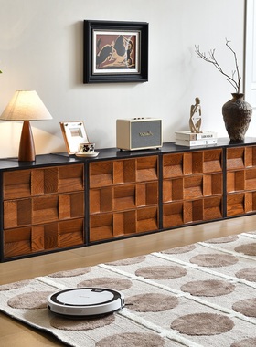 法式复古风白蜡木实木电视柜客厅小户型中古模块组合斗柜储物柜子