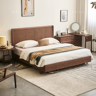 莫禾胡桃木家具中古风原木实木床1米8主卧大床1.5米小户型双人床