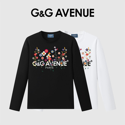 法国G&G AVENUE轻奢潮牌纯棉长袖T恤休闲时尚印花上衣-GCT2512048