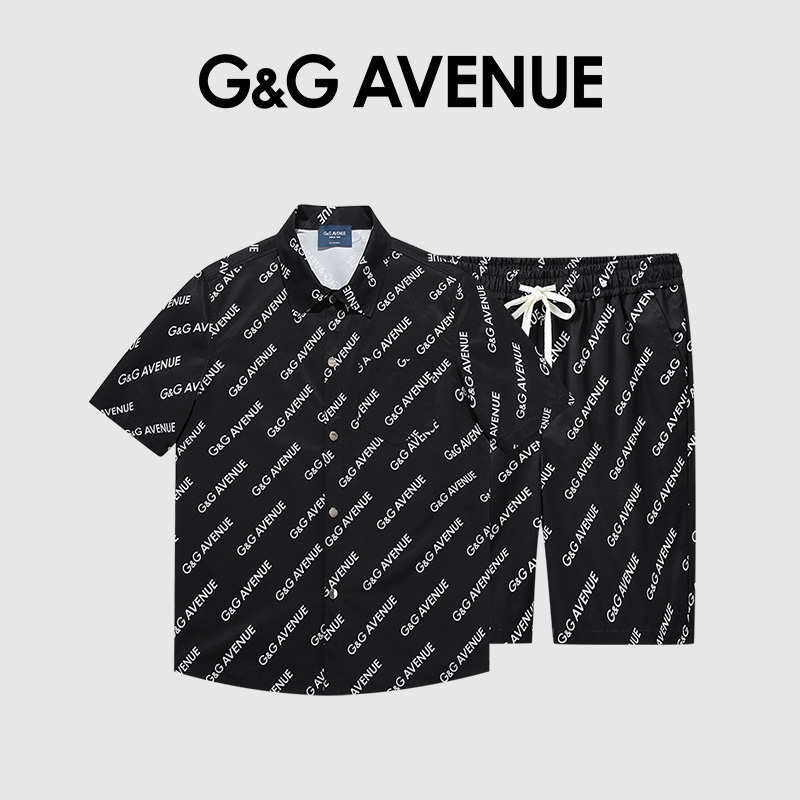 法国G&G AVENUE 轻奢时尚夏季套装男高级感痞帅衬衫短袖短裤套装