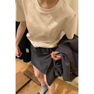 简约气质小上衣潮 纯色甜辣妹纯棉圆领短袖 T恤女2025夏季 韩版 修身
