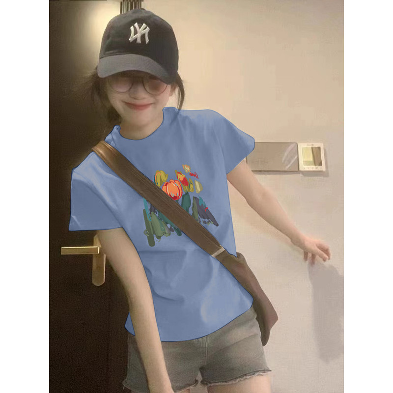 纯棉正肩修身显瘦短袖多色圆领体恤港风chicT恤女2025夏新款上衣
