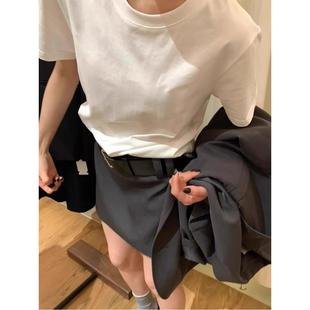 百搭洋气减龄上衣潮 夏季 薄款 纯棉圆领正肩短袖 t恤女显瘦纯色时尚