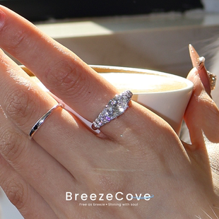 鸽子蛋轻奢爆闪戒指璀璨锆石开口戒指 BreezeCove