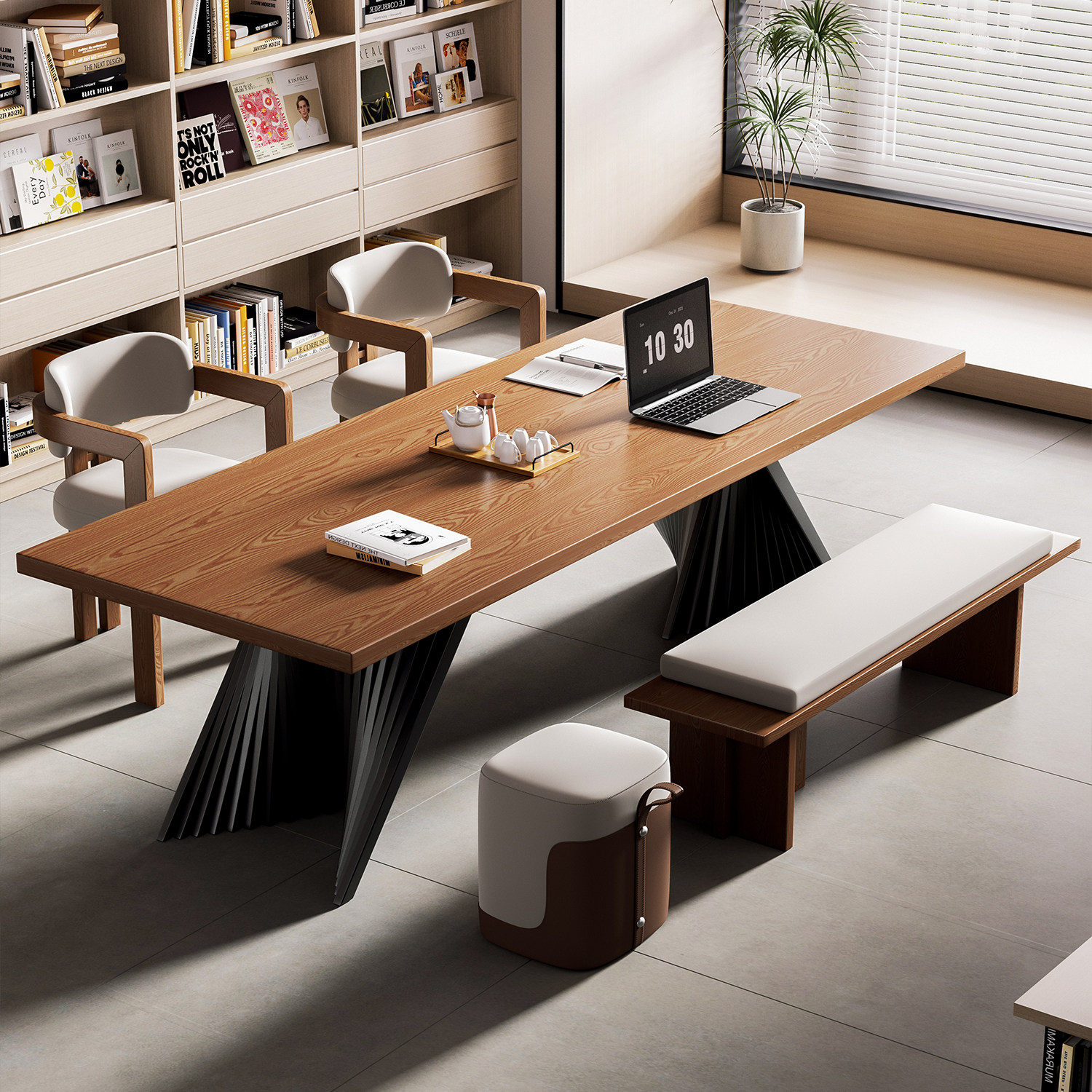 客厅大长书桌现代实木办公桌去客厅化家用茶桌一体两用中古风原木