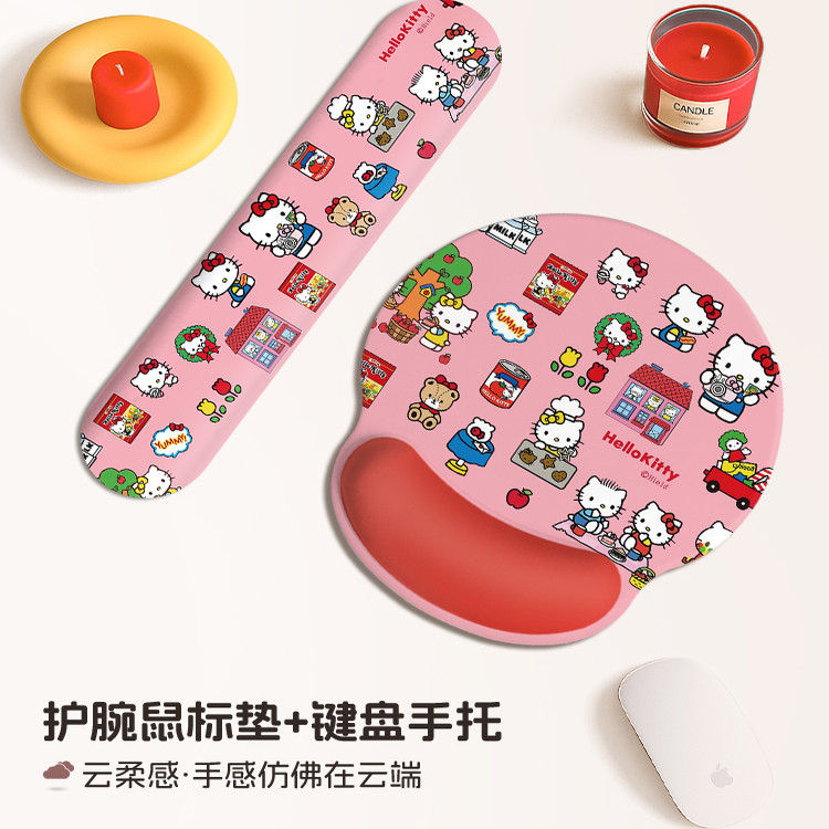 卡通猫鼠标垫护腕女生橡胶手托办公手腕垫游戏键盘垫子