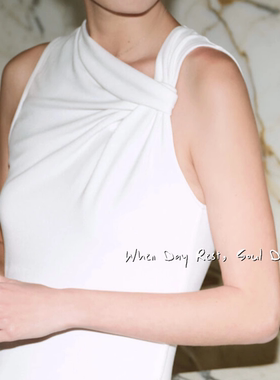 SerOra 原创扭结肩A字垂坠气质连衣裙 人棉双层收腰不规则长裙