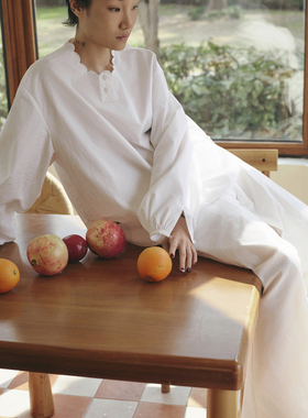 SerOra 冬款纯棉居家休闲套装法式花瓣领高级感可外穿居家服女新