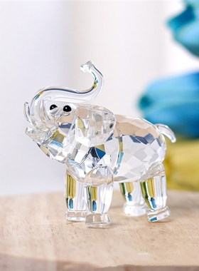 高档水晶琉璃大象摆件儿童仿真小象动物书房客厅装饰品精致小物件
