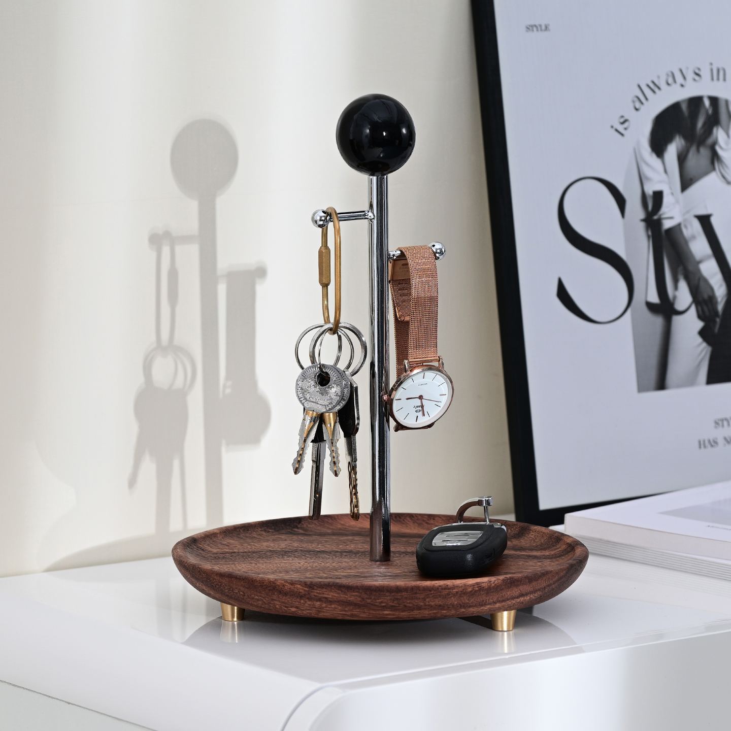 高级感木质多功能钥匙架