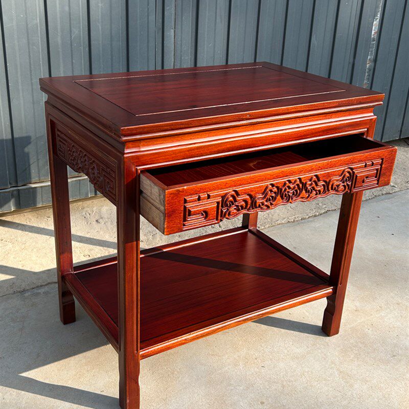 纯实木小方桌沙发边几角几客厅中式花几花架带抽屉长方形桌小茶几