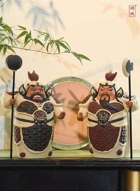 BK9K石湾公仔陶瓷门神摆件哼哈二将中式家居客厅玄关电视柜工