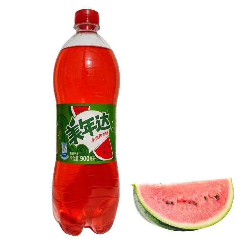 新货可乐900ml*4瓶美年达葡萄味汽水西瓜味青苹果味碳酸饮料