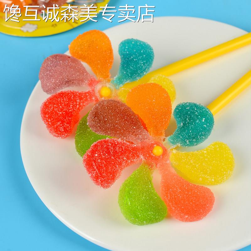 水果味棒棒糖可爱儿童七彩旋转大风车软糖水果味棒棒糖网红创意好