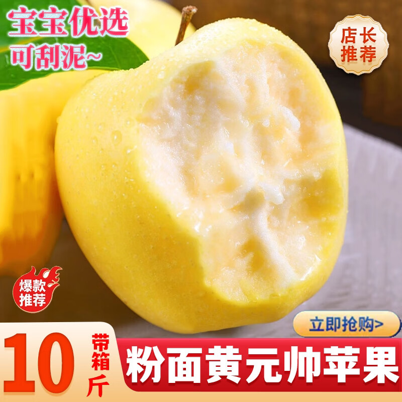 黄元帅苹果可刮泥苹果新鲜粉面甜苹果当季宝宝老人辅食黄金帅粉果图片