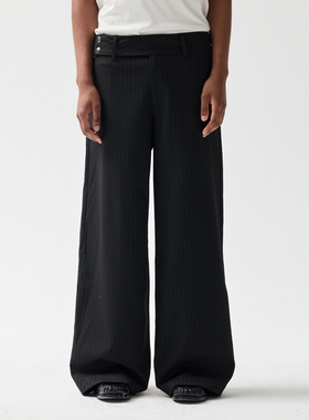 Azure Lisseur 条纹剑道裤竖纹裁片喇叭西裤黑色阔腿裤西装长裤AL