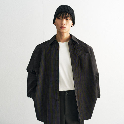 AzureLisseur拼接格子衬衣