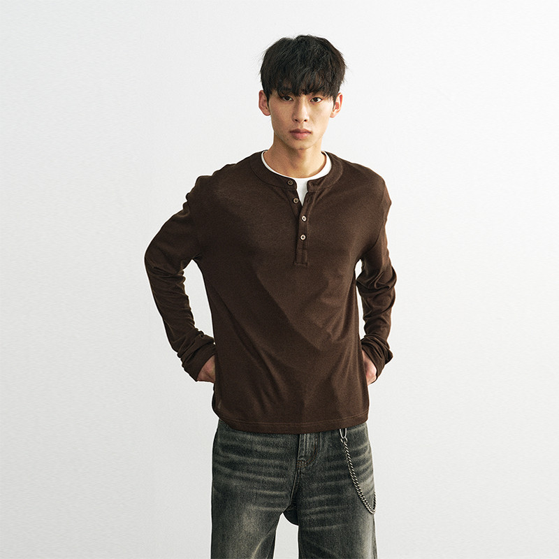 AzureLisseur亨利领羊毛长袖