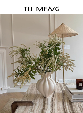 图猛法国花瓶白色陶瓷覆古Wabi-Sabi风格客厅桌子装饰可访问的豪