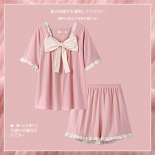 蝴蝶结韩版 睡衣女夏季 短裤 薄款 甜美公主风学生可爱夏天家居服 短袖