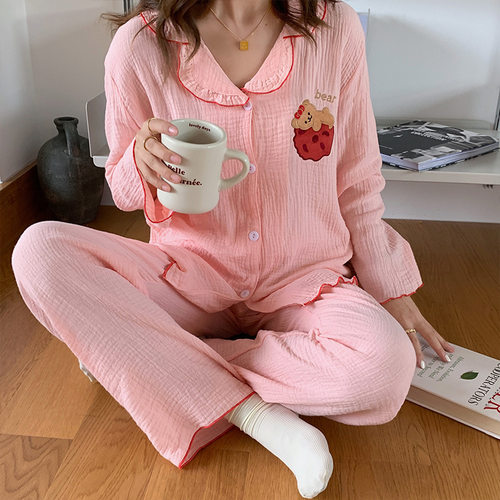 春秋季泡棉睡衣女开衫长袖