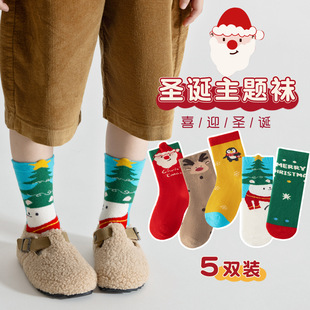 圣诞儿童袜子秋冬季棉袜男女童中大童宝宝袜子红色童袜春秋中筒袜