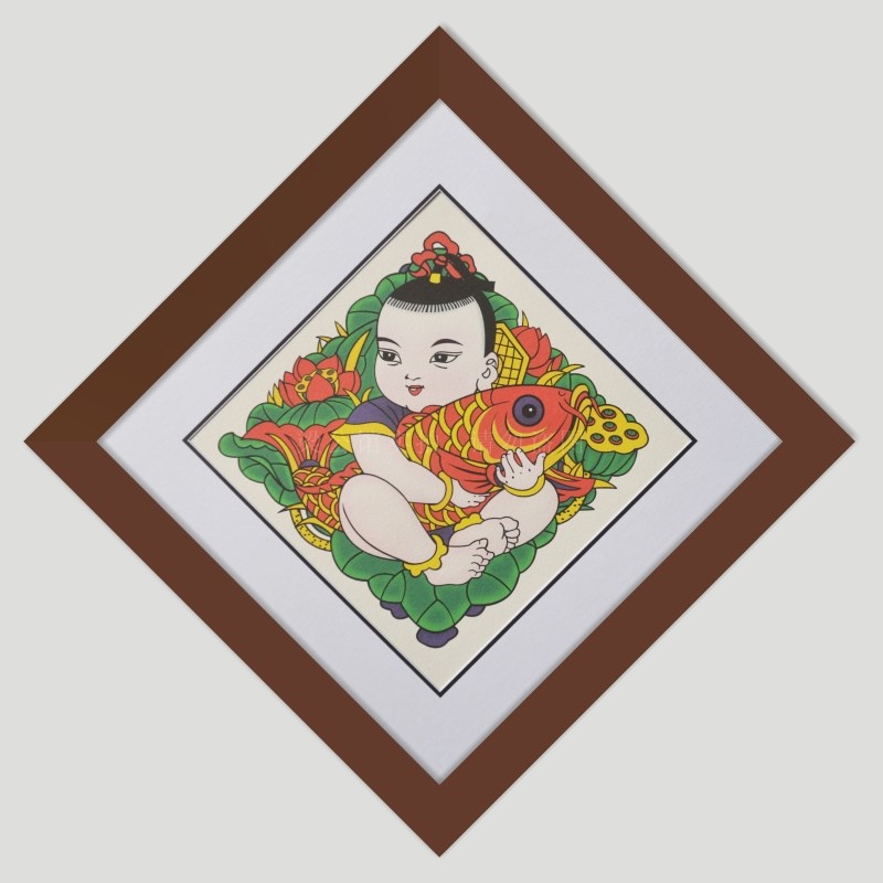 木板年画装饰画中式装饰画六子争头猪年年画金猪拱福抱鱼童子和气图片