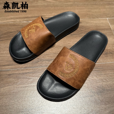 森凯柏2025年夏季外穿新款高级感真皮厚底男士一字拖百搭沙滩凉拖