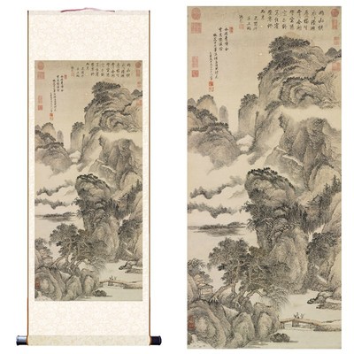 清 王翚 孟浩然诗意图高清微喷复制清四王山水画客厅书房卷轴挂画