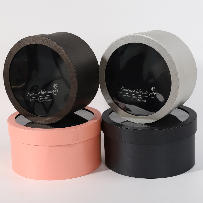 圆筒开窗透明鲜花礼盒圆形花盒包装套二花束情人节礼盒花店专用品