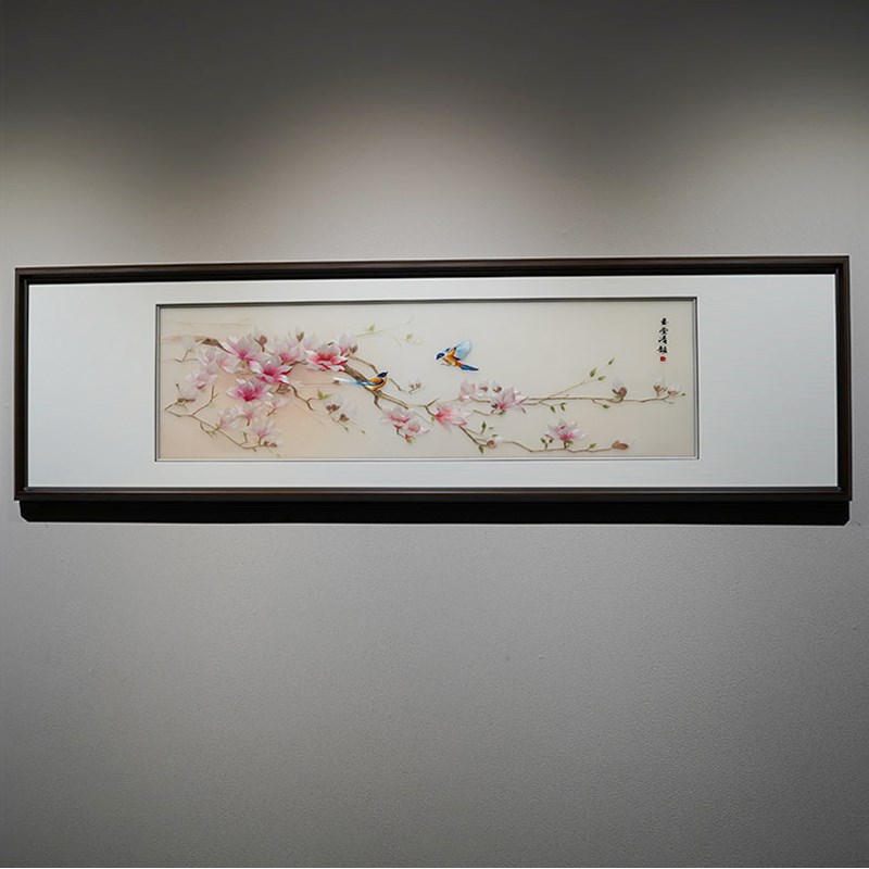 苏绣成品挂画客厅床头纯手工定制新中式现代玉兰花鸟苏州刺绣绣画