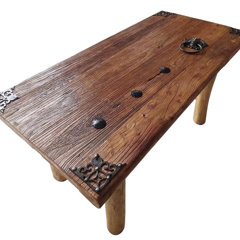 老榆木老门板桌原木做旧实木复古怀旧民宿家具办公桌茶台茶桌定制