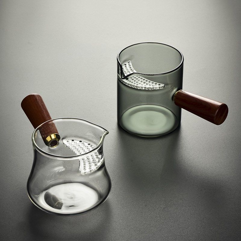 玻璃公道杯侧把分茶器木柄公杯茶漏过滤茶壶月牙冲茶壶罐罐茶煮器