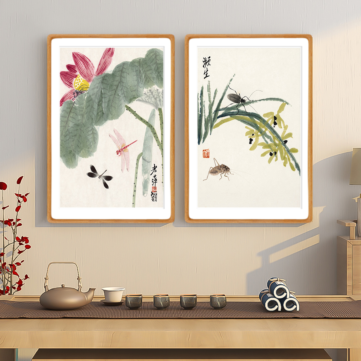 齐白石装饰画国画新中式客厅背景墙面挂画卧室饭厅餐厅水墨荷花图片