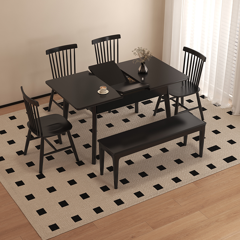 长方形餐桌小户型家用饭桌现代简约可伸缩餐桌椅组合实木温莎椅子