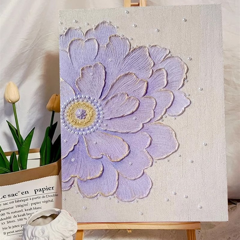 牡丹花卉立体diy肌理画材料包手工材料包非数字油画石英砂装饰画图片