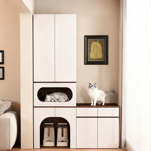 实木阳台猫窝柜猫屋别墅室内家用多猫小户型分层分区猫笼猫柜定制
