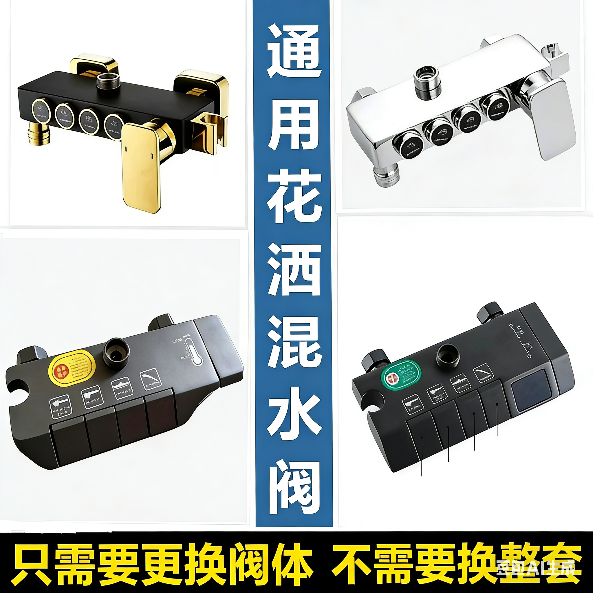 淋浴花洒主体配件混水阀冷热恒温明装龙头暗转花洒开关阀体通用