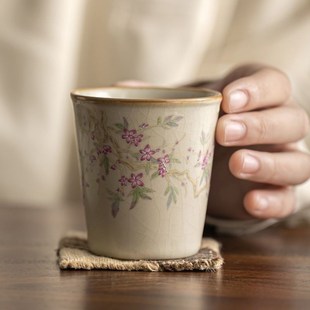 米黄汝窑陶瓷茶杯家用主人杯单杯个人专用茶具茶盏古风可养手握杯