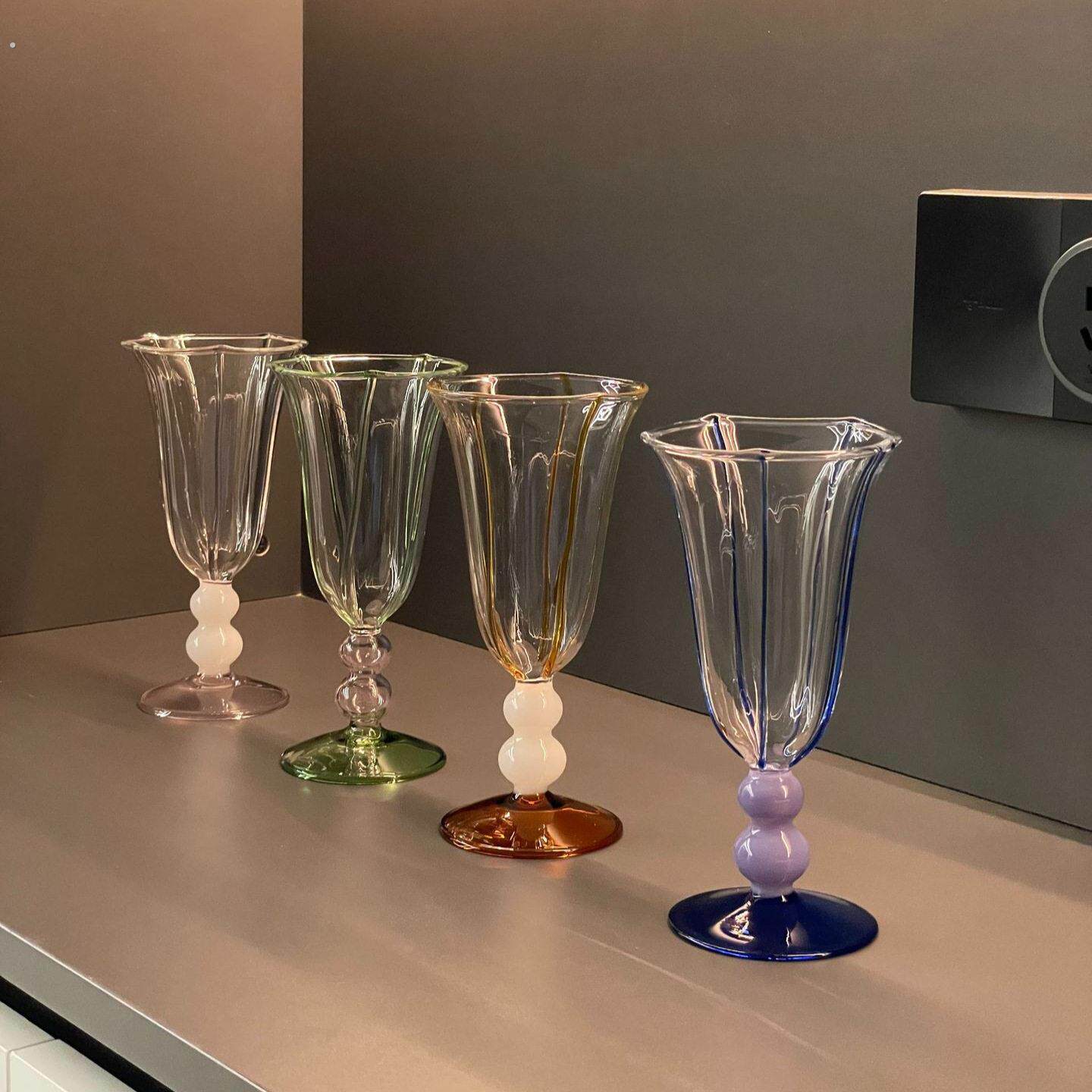 高颜值玻璃杯敬酒杯感高脚红酒杯香槟鸡尾创意设计感小众酒杯