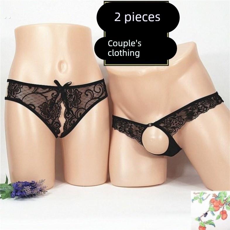 情侣内裤情侣款激情丁字裤透明套装2024潮流一男一女开洞开裆免