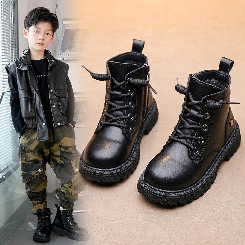 儿童马丁靴2024春秋新款单靴男童黑色短靴女童软底二棉靴子潮