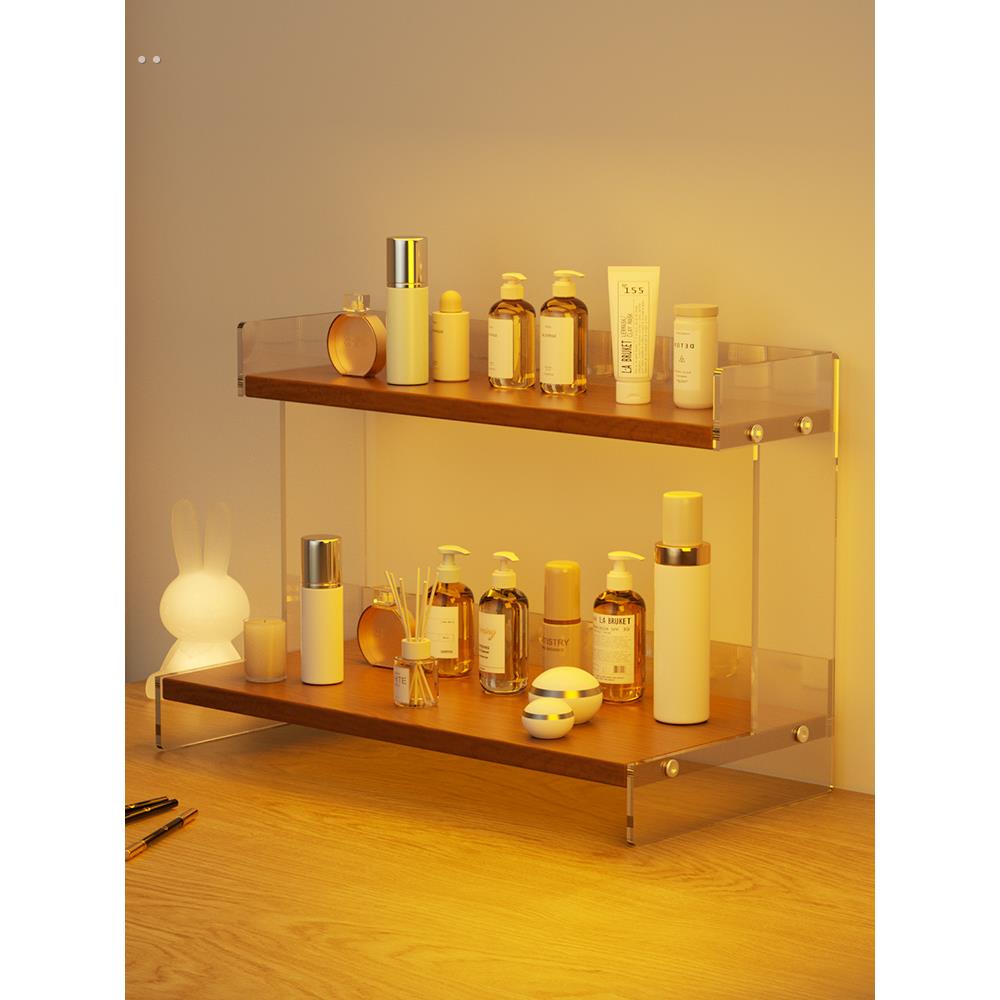 化妆品收纳架桌面梳妆台架子护肤品高级置物架感亚克力杯子展示架